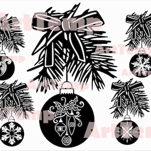 Boule de Noël SVG, Ornement du Nouvel An DXF, Ornement du Nouvel An 2024 DXF, Clipart de Noël, Vecteur silhouette, Ornement cnc de Noël