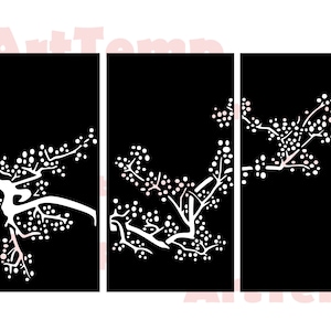 Pannello Sakura SVG, vettoriale giapponese design SVG, svg per cricut, dxf per laser cnc, plasma, papercut template, clipart vettoriale legno wall art