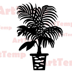 Vasi da fiori svg, pianta d'appartamento in un vaso svg per cricut, dxf per laser cnc, modello papercut, clipart vettoriale legno arte murale, Palm svg, plasma