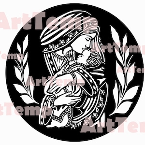Baby Jezus Maagd Maria SVG, Heilige Familie Gesneden bestand, Geboorte hout laser decor, svg voor cricut, cnc ornament, Kerstmis vector clipart
