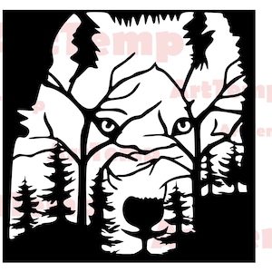 Wolf wildlife DXF, Animals SVG file di taglio, svg per cricut, dxf per cnc laser, plasma, modello di taglio della carta, fauna selvatica clipart vettoriale parete in legno arte