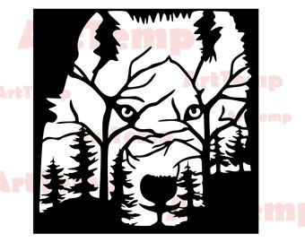 Wolf wildlife DXF, Animals SVG cut file, svg for cricut, dxf for laser cnc, plasma, papercut template, wildlife clipart vector wood wall art