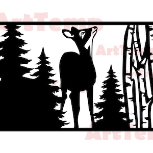 Deer scene DXF, Animals SVG cut file, svg for cricut, dxf for laser cnc, plasma, papercut template, wildlife clipart vector wood wall art