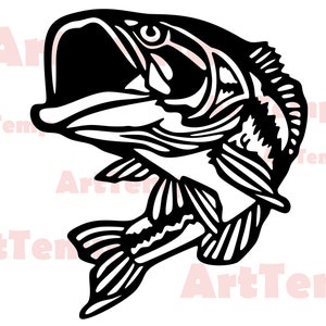 Bass fish SVG, fish DXF file di taglio, svg per cricut, dxf per cnc laser, plasma, modello taglio carta, fauna selvatica clipart vettoriale parete arte, pesce