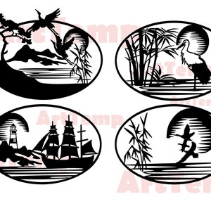 Scena di mare SVG, Animali DXF file di taglio, svg per cricut, dxf per cnc laser, plasma, modello taglio carta, fauna selvatica clipart vettoriale parete in legno arte