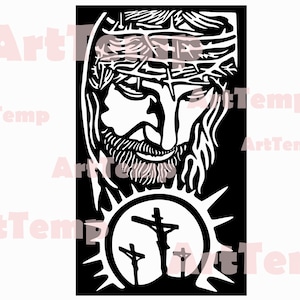 Jezus Kruisiging SVG DXF, Religieus Christelijk Geloof Gesneden bestand, hout laser decor, svg voor cricut, cnc ornament, Jezus vector clipart, Plasma