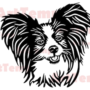 Papillon SVG, perro dxf archivo de corte, mascota svg para cricut, dxf para láser cnc, plantilla de corte de papel, clipart Papillon, Silhouettes dxf, vector perro png