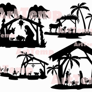 Kerststal SVG, kerst gesneden bestand, kerststal hout laser decor, svg cricut cnc, Jezus geboorte, papercut sjabloon, kerst vector clipart