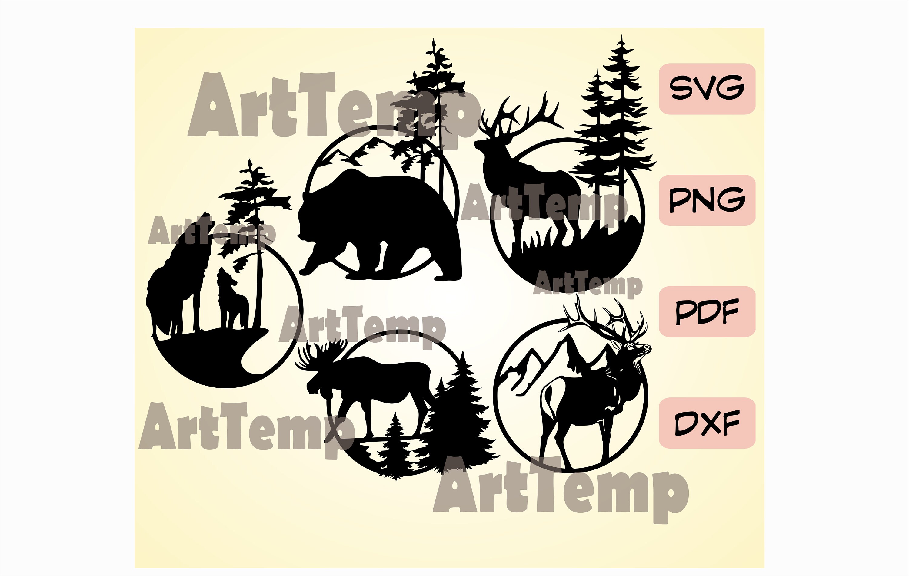 Wildlife scene SVG, Animals DXF cut file svg for cricut, dxf for laser cnc, plasma, papercut template, wildlife clipart vector wood wall art