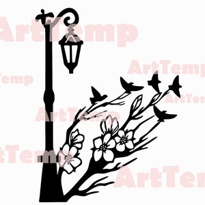 Decorazioni murali floreali SVG, design vettoriale giapponese SVG, svg per cricut, dxf per laser cnc, plasma, modello papercut, uccelli su un albero DXF