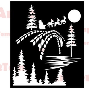 Scène de Noël SVG, père Noël DXF Fichier coupé, Silhouettes dxf, Cricut clipart, dxf pour plasma, Art imprimable, papier d’hiver Papier découpé Vecteur vinyle