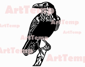 Raven svg, Raven Silhouette dxf, SVG for Cricut, Raven clipart, laser cut file, vinyl shirt design, dxf file for plasma, Crow svg, bird cnc