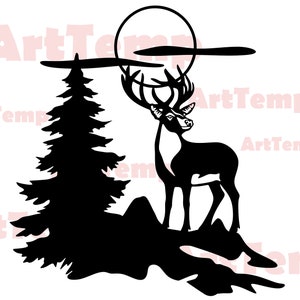 Deer scene SVG, forest scene cut file, svg for cricut, dxf for laser cnc, papercut template, wildlife clipart, vector wood deer wall art