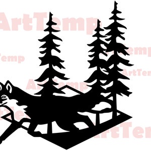 Scena volpe DXF, Animali SVG file di taglio, svg per cricut, dxf per cnc laser, plasma, modello di taglio carta, fauna selvatica clipart vettoriale parete in legno arte