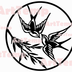 Swallow wall art DXF, Tree Stake DXF cut file laser, dxf for plasma, Bird on a Branch cnc wood wall decor, svg for Cricut, bird svg