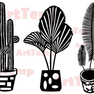 Bloempotten SVG, kamerplant set SVG, SVG voor cricut, DXF voor laser CNC, papercut sjabloon, clipart vector houten muur kunst, botanische kunst, cactus