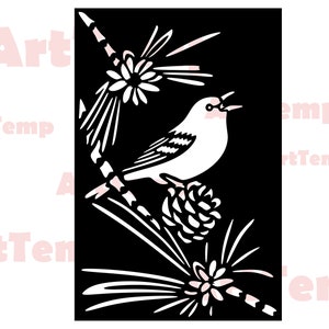 Uccello su una pigna svg, Tree Stake DXF cut file laser, dxf per plasma, Bird on a Branch cnc legno wall décor, svg per Cricut, Silhouette dxf
