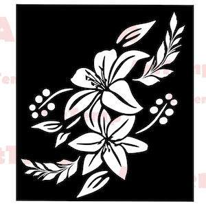 Lily svg, flor dxf, arquivo de corte de tela de privacidade de árvore, svg para cricut, dxf para laser cnc, modelo de corte de papel, clipart vetor arte de parede de madeira