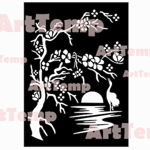 Sakura paneel SVG, vector Japans ontwerp SVG, svg voor cricut, dxf voor laser cnc, plasma, papercut sjabloon, clipart vector hout kunst aan de muur