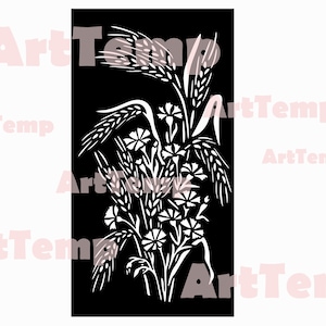Kornblumen in Weizen DXF, Tree Privacy Screen Cut Datei, svg für Cricut, dxf für Laser CNC, Papercut Template, Clipart Vektor Holz Wandkunst