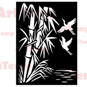 Panneau de bambou svg, fichier de coupe d'écran d'intimité d'arbre, svg pour cricut, dxf pour cnc laser, plasma, modèle papercut, art mural en bois de vecteur de clipart
