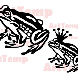 Frog SVG, file tagliato, svg per cricut, dxf per cnc laser, plasma, modello di taglio carta, fauna selvatica clipart vector wood wall art , Rana con corona dxf