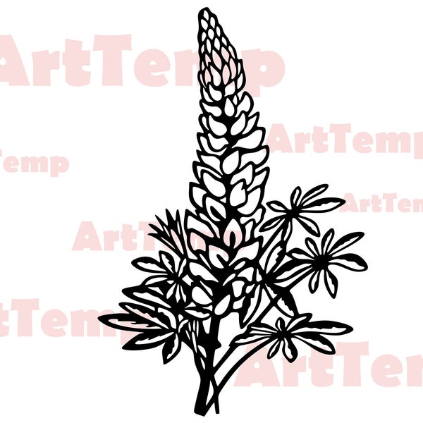 Fleur svg, lupin svg pour cricut, modèle de papier découpé, clipart floral, monogramme vectoriel, dxf pour plasme, lupin, Silhouettes décalcomanie dxf