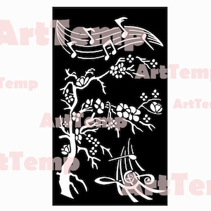 Sakura in Musik SVG, Vektor Japanisches Design SVG, svg für Cricut, dxf für Laser CNC, Plasma, Papercut Template, Clipart Vektor Holz Wandkunst
