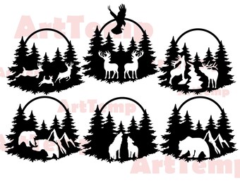Deer Scene SVG DXF, Animals Cut File for Laser, Dxf for Plasma, Deer ...