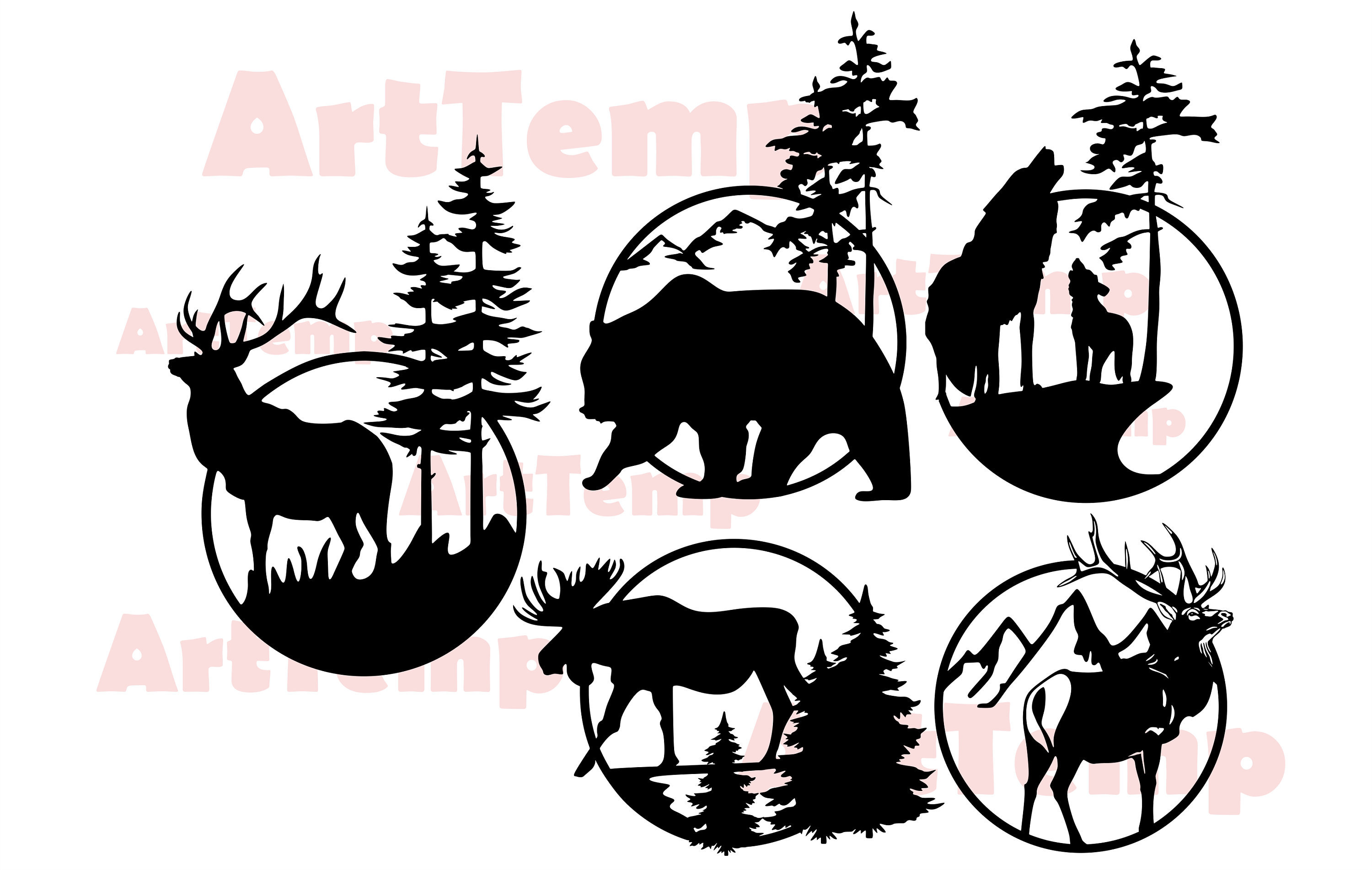 Wildlife scene SVGAnimals DXF cut file svg for cricut dxf Etsy