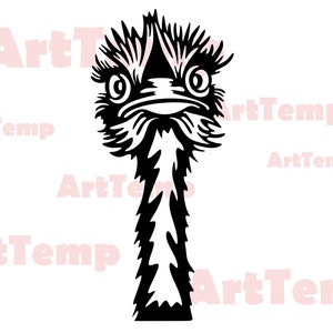 Strauß SVG, Tiere DXF geschnitten Datei, Svg für Cricut, Dxf für Laser-Cnc, Peeking Svg, Strauß Clipart Vektor Holz Wandkunst, Vinyl Farm Leben Svg