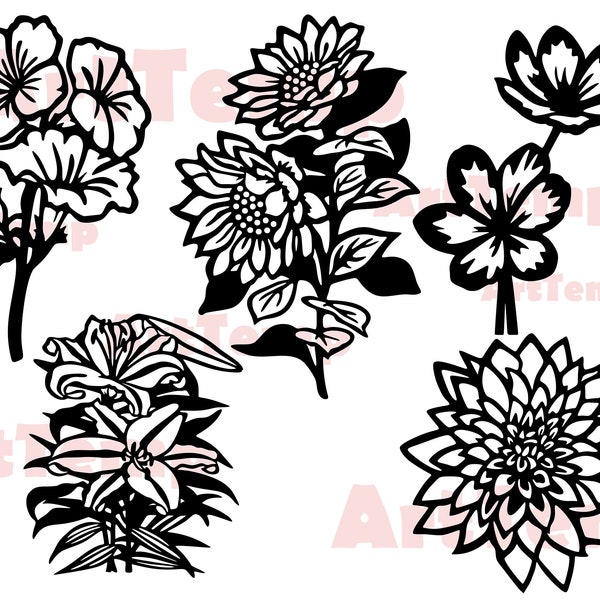 Flowers svg , Bouquet svg bundle , svg for cricut, dxf for laser cnc, plasma,papercut template,clipart vector wood wall art,Flower dxf