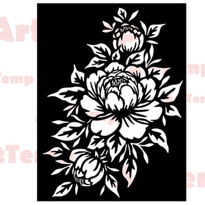 Pivoine svg, fleur dxf, Arbre Intimité Écran fichier coupé, svg pour cricut, dxf pour laser cnc, modèle de gravure de papier, clipart vector wood wall art