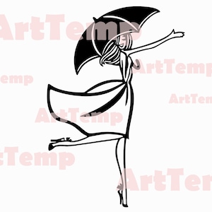 Chica con un paraguas dxf, archivos para Cricut, archivos dxf, archivos dxf para plasma, decoración de pared, dxf occidental, soporte para paraguas svg, archivo de vinilo