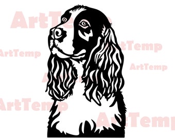 イングリッシュ スプリンガー スパニエル SVG、犬の dxf カット ファイル、cricut 用ペット、レーザー CNC 用 dxf、テンプレート、クリップアート、シルエット dxf、ベクター犬、犬 png。