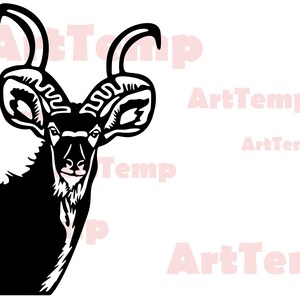 Kudu Bull SVG, file di taglio della scena forestale, svg per cricut, dxf per cnc laser, modello di taglio della carta, clipart della fauna selvatica, arte murale di cervi in legno vettoriale