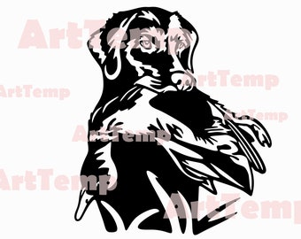 アヒル狩り犬 DXF、犬の SVG カット ファイル、クリカット用 svg、レーザー CNC 用 dxf、プラズマ、ペーパーカット テンプレート、野生動物のクリップアート ベクター 木製壁アート