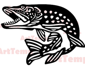 Pike SVG, fish DXF cut file, svg for cricut, dxf for laser cnc, plasma, papercut template, wildlife clipart vector wood wall art , fish svg