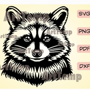 Procione in formato SVG, file di taglio Raccoon SVG, in formato SVG per cricut, dxf per laser cnc, plasma, modello papercut, arte della parete in legno vettoriale clipart della fauna selvatica, dxf