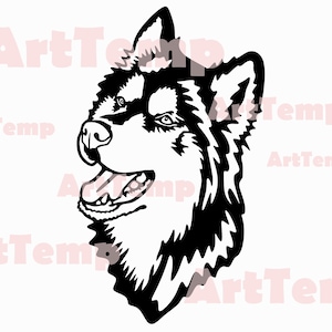 Husky DXF, Scena del cane File di taglio SVG, svg per cricut, DXF per laser CNC, plasma, modello di taglio di carta, fauna selvatica husky clipart vector wood wall art