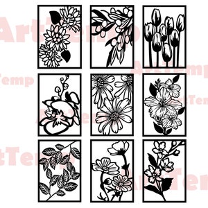 9 painéis de parede dxf, arquivo de corte de tela de privacidade de árvore, svg para cricut, dxf para laser cnc, plasma, modelo de corte de papel, clipart vetor arte de parede de madeira