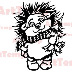 Svg de hérisson de Noël, fichier de coupe DXF d'ornement de nouvel an, décoration laser bois, clipart hérisson, dxf pour image vectorielle plasma cnc papercut