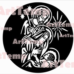 Baby Jezus Maagd Maria Jozef SVG, Heilige Familie Gesneden bestand, Geboorte hout laser decor, svg voor cricut, cnc ornament, Kerstmis vector clipart