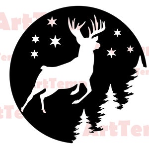 Cervo scena SVG, file di taglio scena di Natale, svg per cricut, dxf per cnc laser, modello taglio di carta, clipart fauna selvatica, legno vettoriale cervi parete art