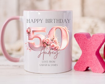 50th Birthday mug, 50th birthday gift for her, Gifts for Women, Personalised 50th, Age gift, Gift for Wife, For Friend, For sister, For Mum