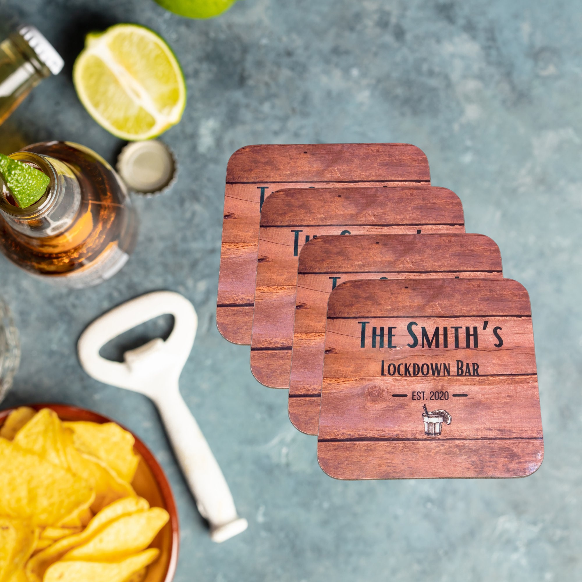 Garden bar coasters, Set of 4 personalised coasters, Lockdown bar, Ho…