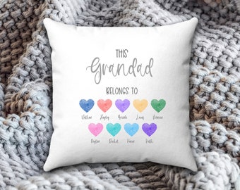 This Grandad belongs to, Personalised cushion, Grandad present, Fathers day gift for Grandad,From Grandchildren,Thumbprints, Grandad cushion