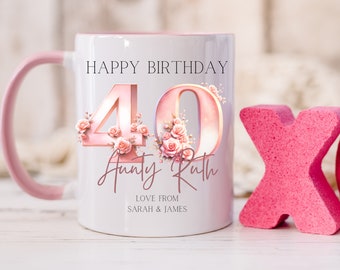 Floral 40th Birthday Mug for Daughter, Personalised Name & Age Gift