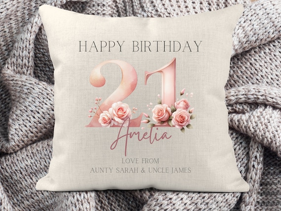 21st Birthday cushion, 21st birthday gift for her, Gift for 21st birthday girl, Personalised cushion, Age gift, Gift for Daughter,For Friend