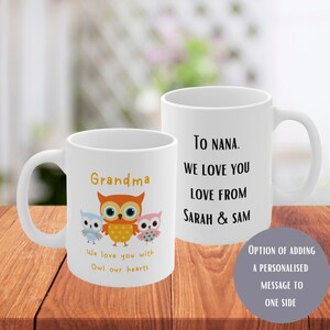 Grandchildren mug, Personalised Grandma gift, Birthday gift for Grandma, Owls, Nana birthday, Gift from grandchildren, coffee mug from kids